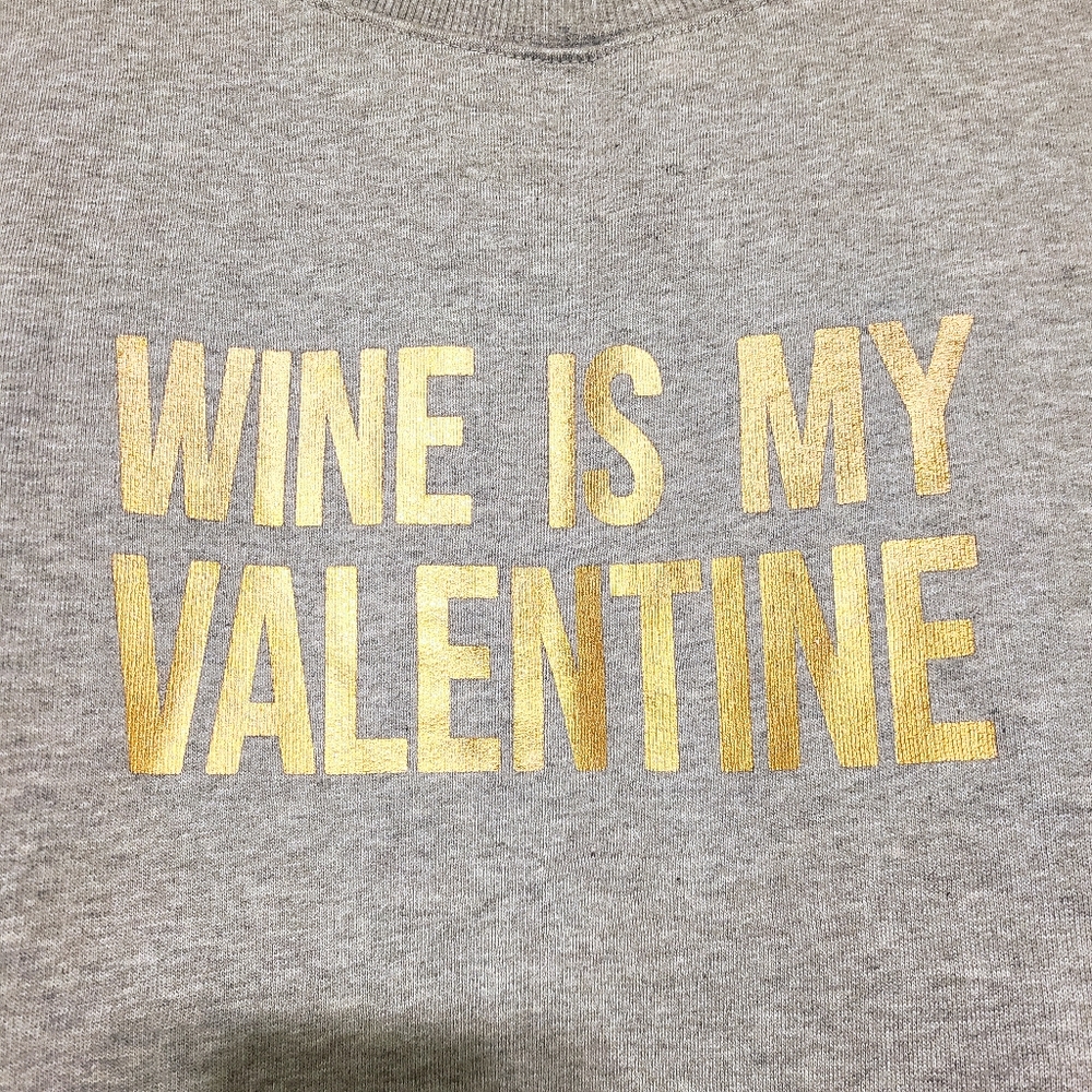 NWT Halogen "Wine Is My Valentine" Light Grey Comfy Fitted Scoop Neck Sweatshirt - Picture 5 of 8